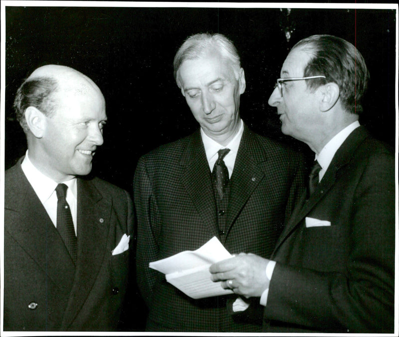 The speakers overing Sixten Englesson, dir. Halvard Liander and prof. Edy Velander the Swedish technology association's annual meeting in the Concert Hall - Vintage Photograph