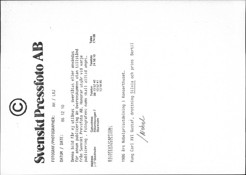 King Carl XVI Gustaf, Queen Silvia and Prince Bertil Nobel Prize ceremony at the Concert Hall. - Vintage Photograph