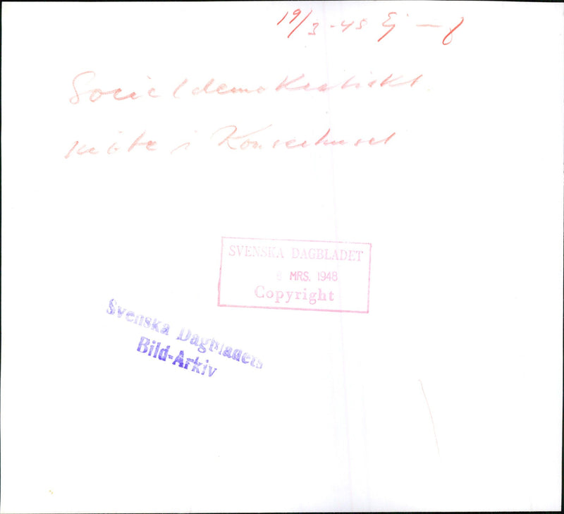 Social Democratic meeting at the Concert Hall - 19 March 1948 - Vintage Photograph