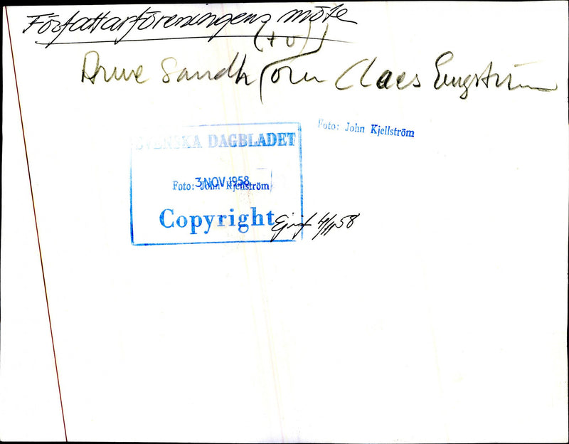 The gentlemen Sandh and Engstrom talk during intermission at the Writers' Society meeting - Vintage Photograph