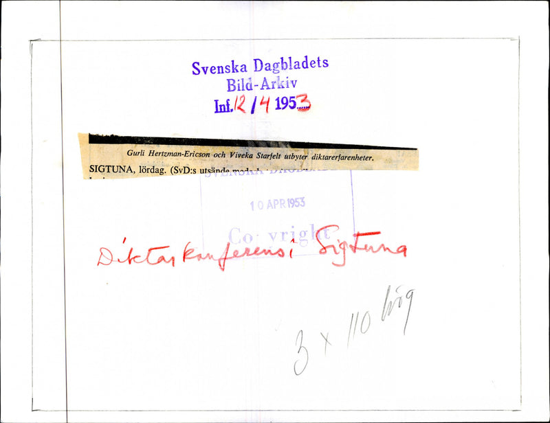 Gurli Hertzman-Ericson and Viveka Starfelt the poetic conference. - Vintage Photograph