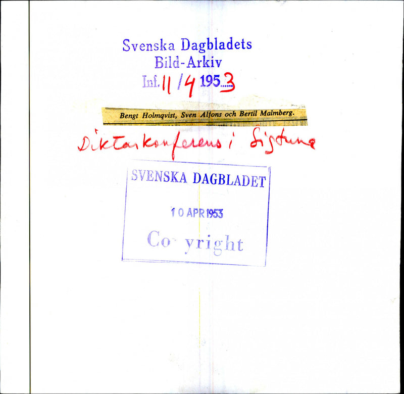 Bengt Holmqvist, Sven Alfons and Bertil Malmberg on poetic conference. - Vintage Photograph