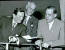 F. Dreifeldt, S. Lindstrom and J. Lindblad at industry-collar union's national conference in the Great Hall Concert Hall - Vintage Photograph