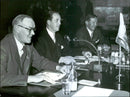 Industrial Salaried Employees' Union Congress at the Concert Hall: SIF's federal chairman. Elis Sandberg, TCO dir. Valter Aman and SIF's 1st ombudsman Harold Adamson - Vintage Photograph
