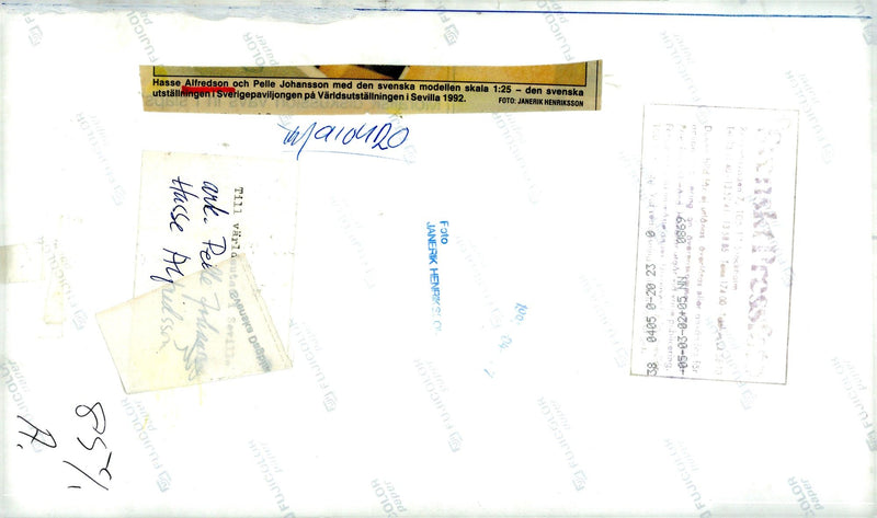 Hasse Alfredsson and Pelle Johansson with the model of the Swedish exhibition in Seville - Vintage Photograph