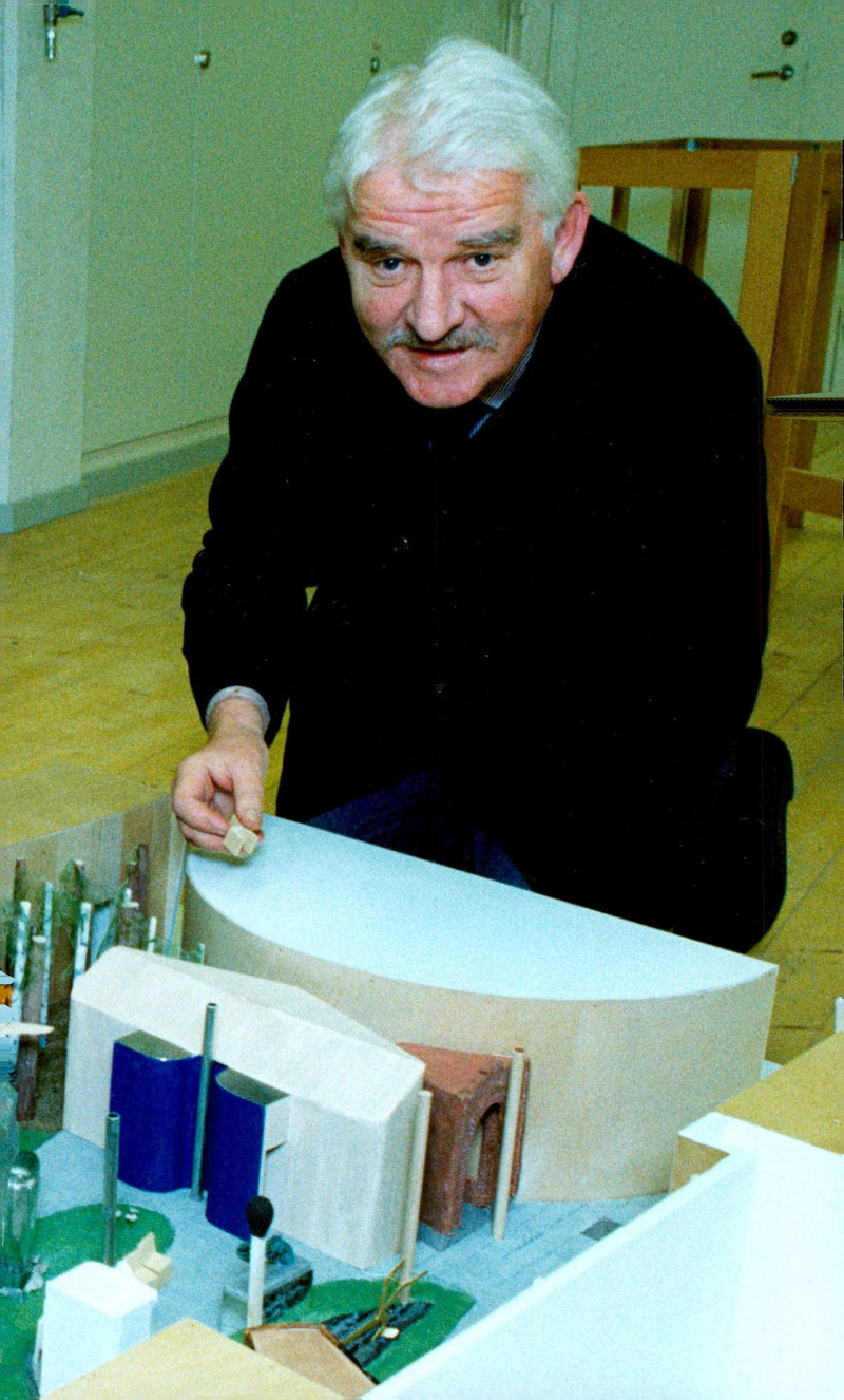 Hans Alfredson with a model building - Vintage Photograph