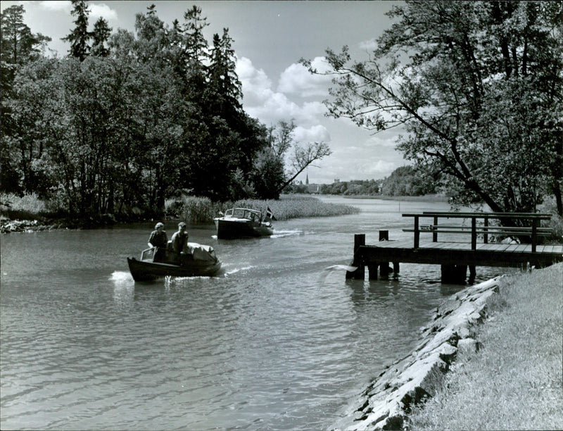 Boats crossing bridge. - Vintage Photograph