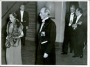 Academy of Music's annual celebration. The Queen with the Academy Chairman Brother Jonzon and the king and Einar Ralf arrive - Vintage Photograph