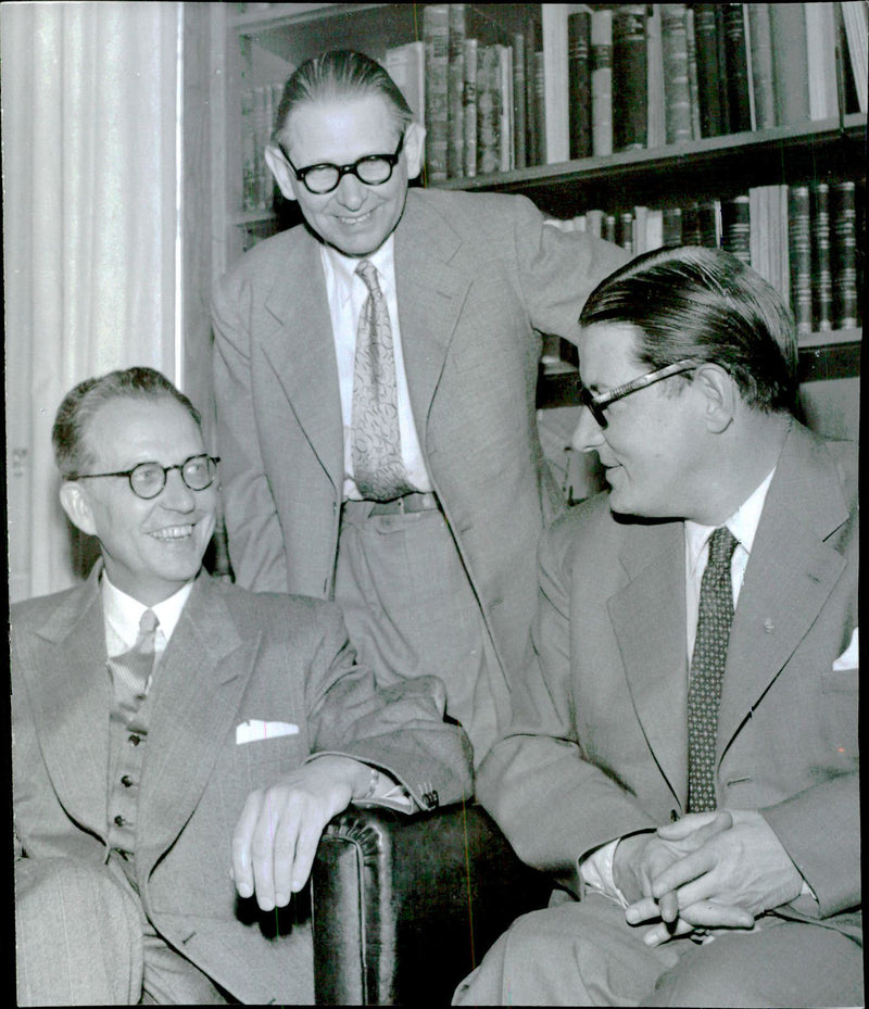 Writers Conference. Three of the participants in Literature Discussion: Knud Bruun-Rasmussen, Erik Gamby and Sven Stolpe - Vintage Photograph