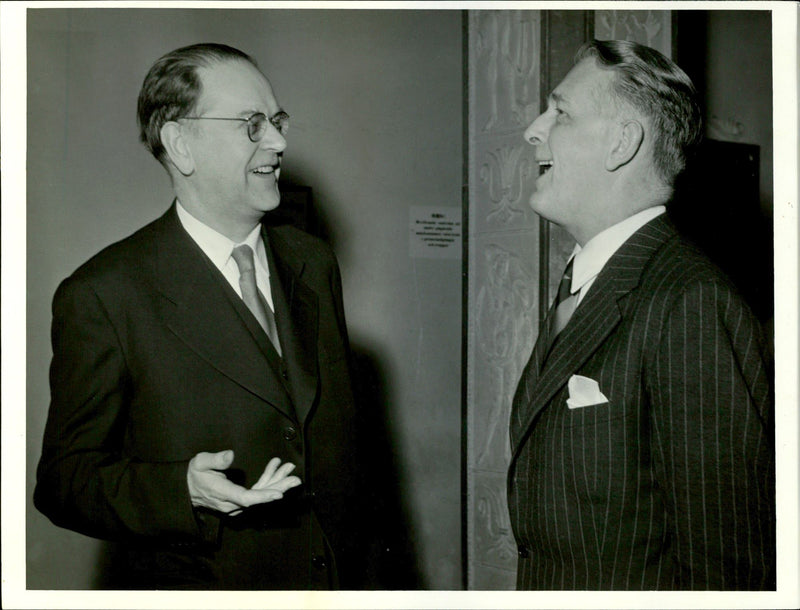 Discussion Meeting. Two happy party leader in the Concert Hall - Vintage Photograph