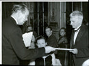 Chief of Bureau Dellby handing out diplomas to writers Vetterlund - Vintage Photograph