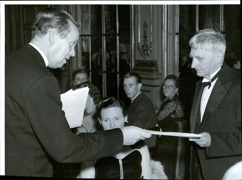 Chief of Bureau Dellby handing out diplomas to writers Vetterlund - Vintage Photograph