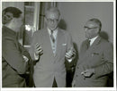 Indian legation. The Indian writer Raja Rao along with Generaldir. Richard Sterner and Indian minister MJ Desai - Vintage Photograph