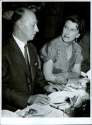Writer's Association 60-Ã¥rsjubilerar with dinner at HÃ¶gloftet. The writer Eyvind Johnson and Suzanne Lang Infact at the table. - Vintage Photograph