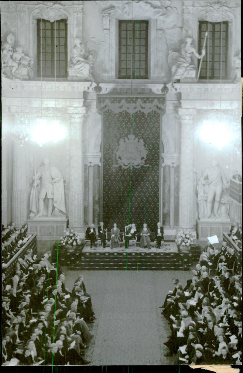 Concert in the Hall of the 250-year anniversary of the "Swedish music's father, JN Roman birth" Carl, Sibylla, King Gustaf V, Louise Mountbatten, Gustaf Adolf Eugen & - 18 November 1944 - Vintage Photograph