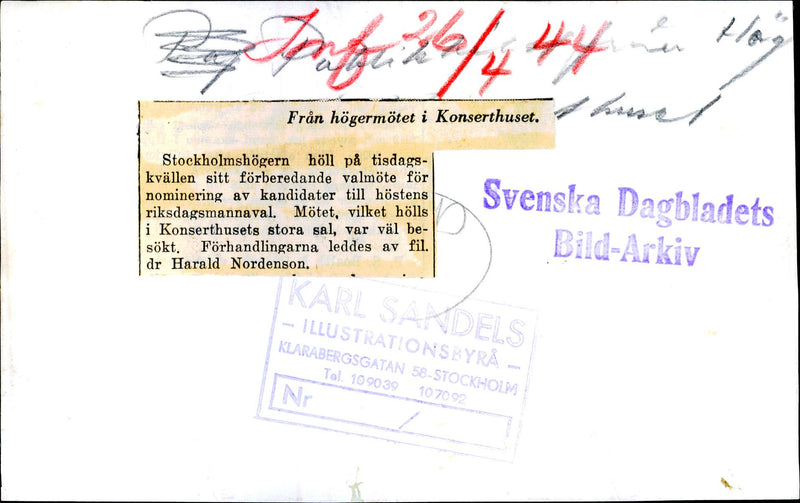 From right meeting in the Concert Hall - 26 April 1944 - Vintage Photograph