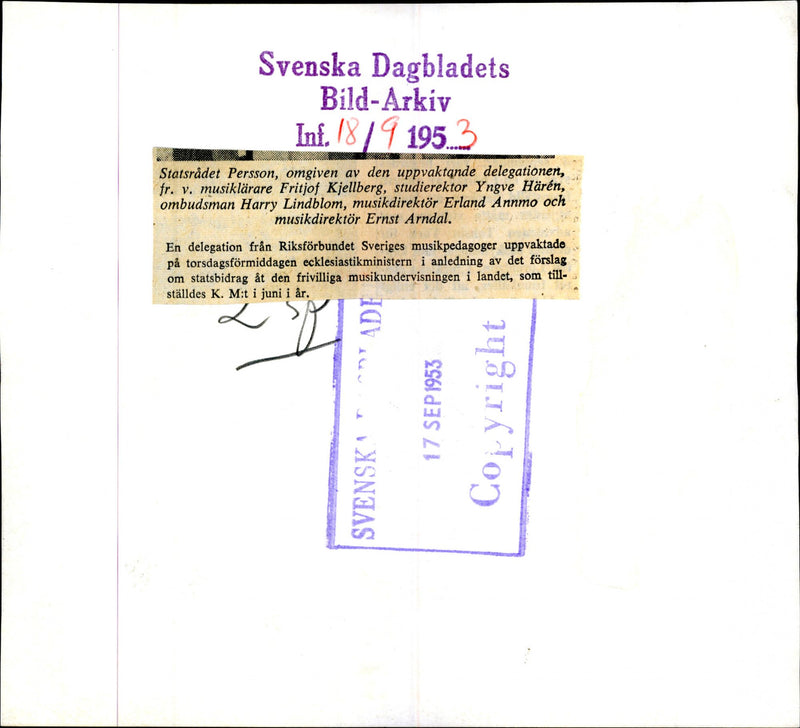 Government Persson, surrounded by the allure delgationen from the Association of Swedish music teachers - Vintage Photograph