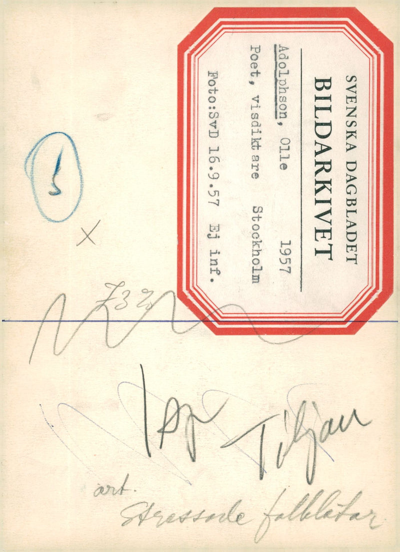 Olle Adolphson, poet and visdiktare - Vintage Photograph