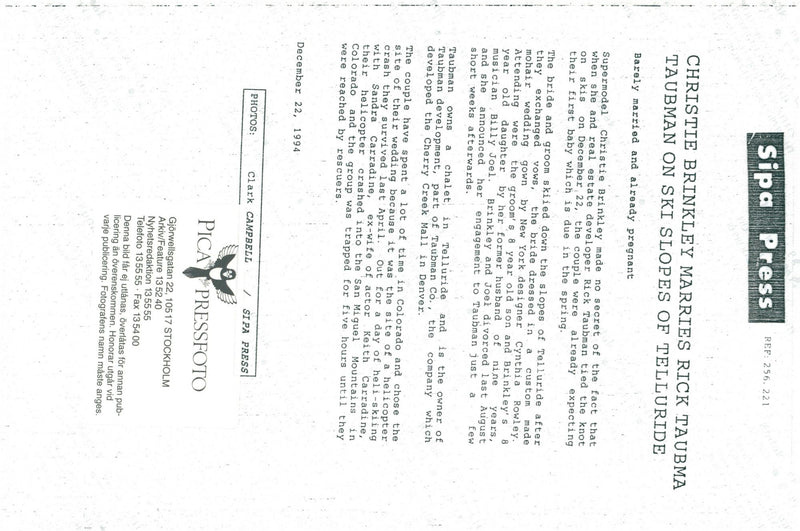 Supermodel Christie Brinkley marries Rick Taubman in Telluride - Vintage Photograph