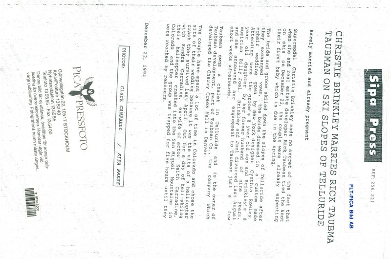 Supermodel Christie Brinkley marries Rick Taubman in Telluride - Vintage Photograph