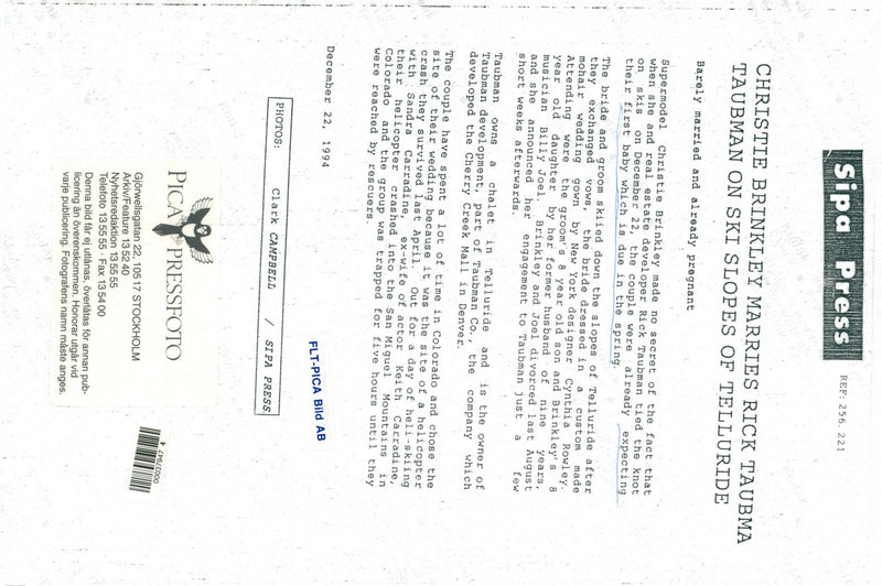 Supermodel Christie Brinkley marries Rick Taubman in Telluride - Vintage Photograph