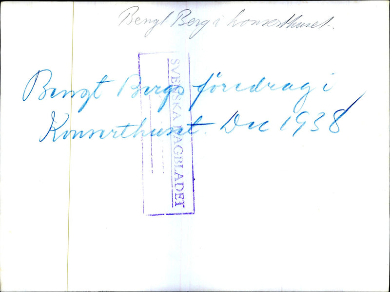 Bengt Berg's lecture at the Concert Hall - 1 December 1938 - Vintage Photograph