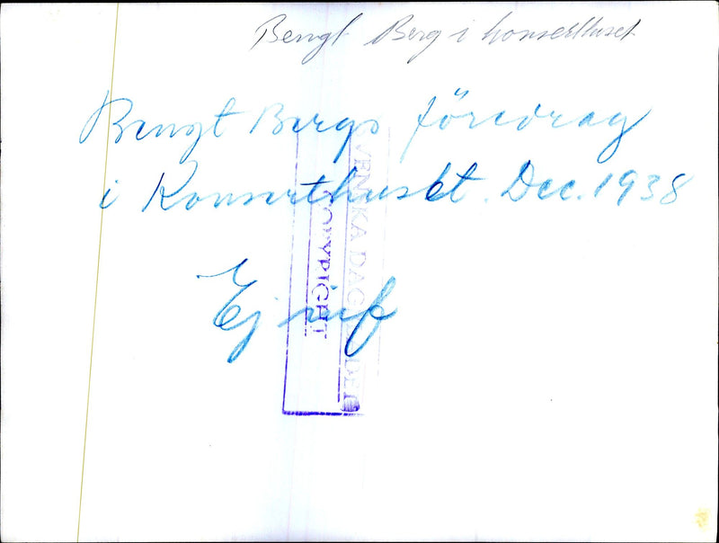 Bengt Berg's lecture at the Concert Hall - 1 December 1938 - Vintage Photograph