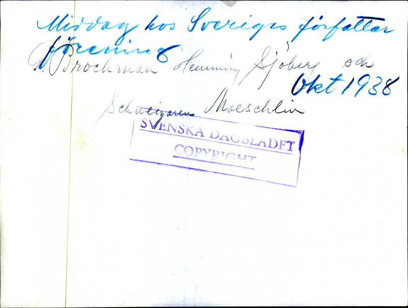 G. Brochmann, Henning, and Sjoberg Swiss Moeschlin in conversation over dinner with the Swedish Writers' association - Year 1938 - Vintage Photograph