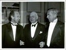 G. Brochmann, Henning, and Sjoberg Swiss Moeschlin in conversation over dinner with the Swedish Writers' association - Year 1938 - Vintage Photograph