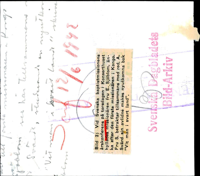 At the Swedish Baptist mission's annual conference at the Concert Hall praised the missionary wife E. SjÃ¶blom, widow of the first missionary in Congo - 12 June 1942 - Vintage Photograph