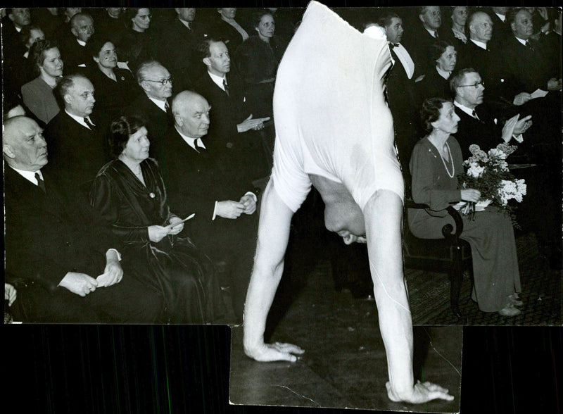 Health promotion in Stockholm Concert Hall, th about the gymnasts see Crown Prince and TV President Johan Nilsson and the Prime Minister with a spouse - 26 February 1945 - Vintage Photograph