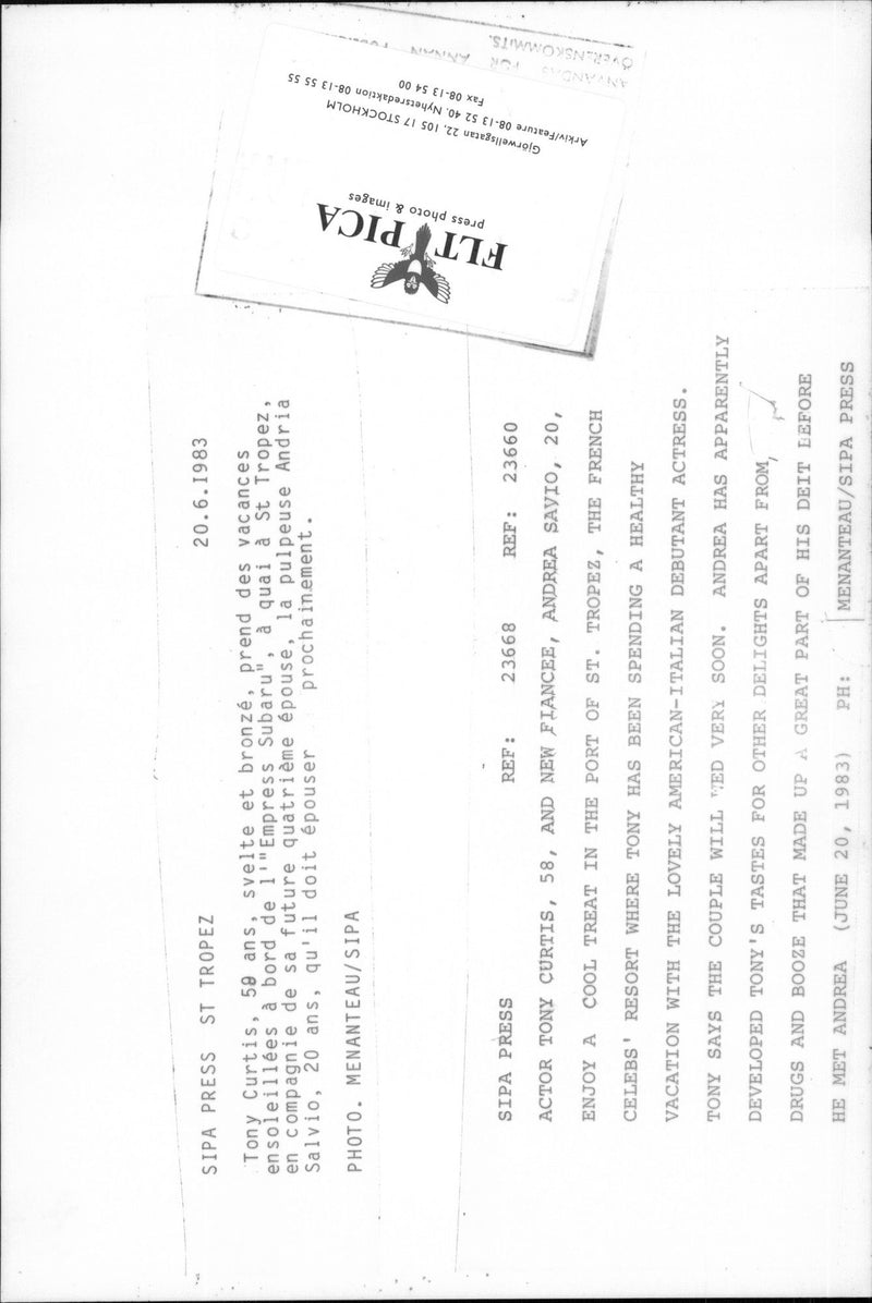 Tony Curtis, along with his new fiancee, Andrea Savio - Vintage Photograph