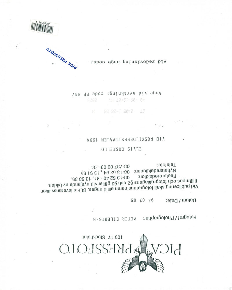 Elvis Costello appears at Roskilde Festival - Vintage Photograph