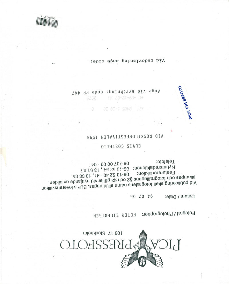 Elvis Costello appears at Roskilde Festival - Vintage Photograph