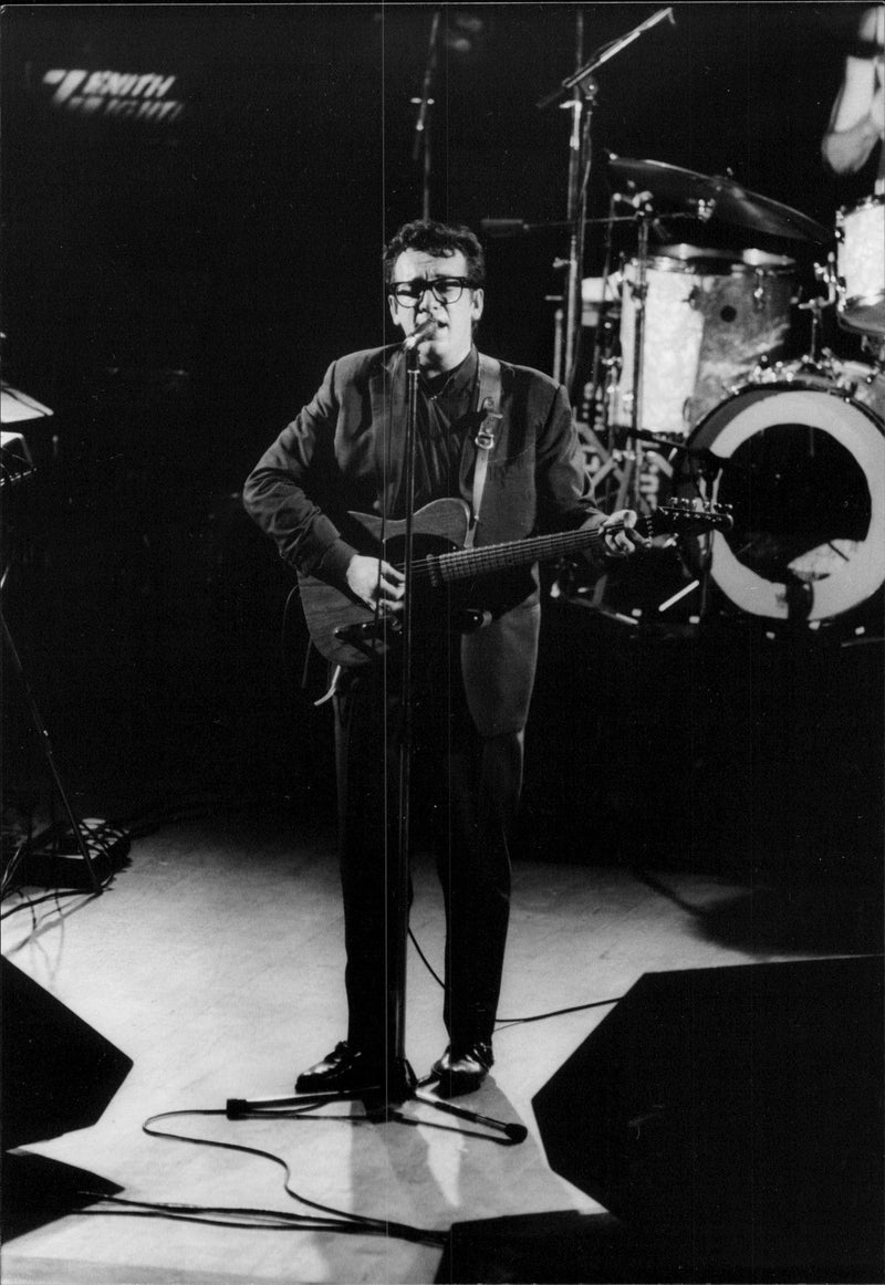 Elvis Costello appears in the Stockholm Concert Hall - Vintage Photograph