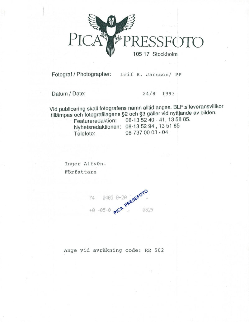 Inger AlfvÃ©n, writer - Vintage Photograph