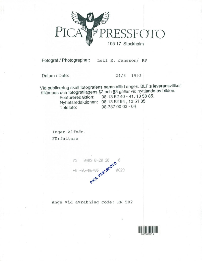 Inger AlfvÃ©n, writer - Vintage Photograph