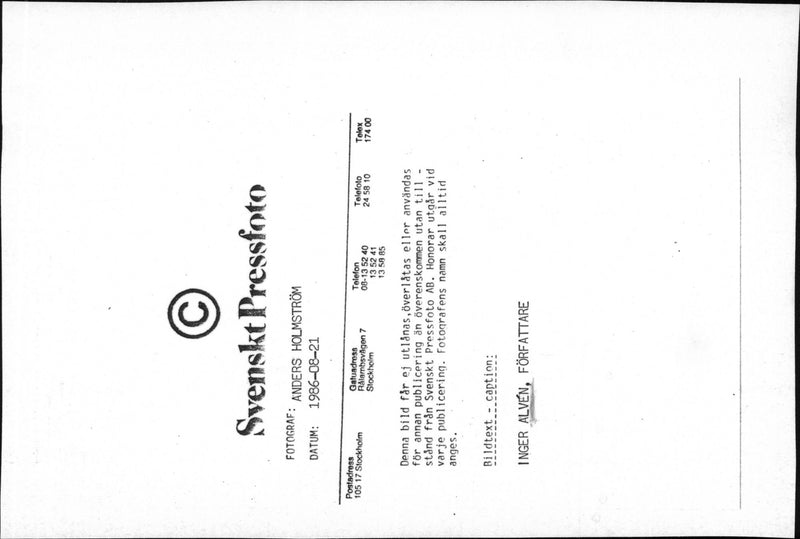 Inger AlfvÃ©n, writer - Vintage Photograph