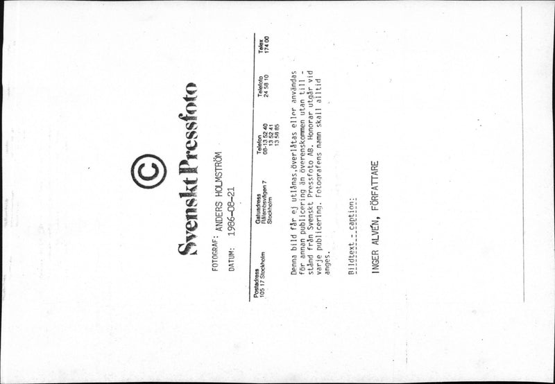 Inger AlfvÃ©n, writer - Vintage Photograph