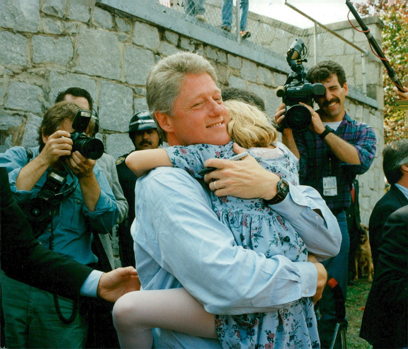 President Bill Clinton hugging her daughter - Vintage Photograph