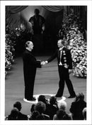 Camilo JosÃ© Cela received the Nobel Prize in Literature by King Carl XVI Gustaf of Sweden at the Nobel Prize Award Ceremony at the Concert Hall - Vintage Photograph