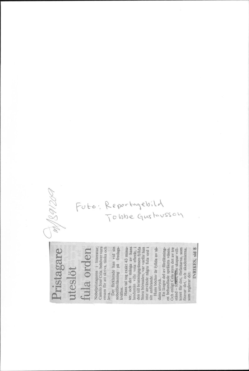 The writer Camilo JosÃ© Cela speaks at the Nobel lecture - Vintage Photograph