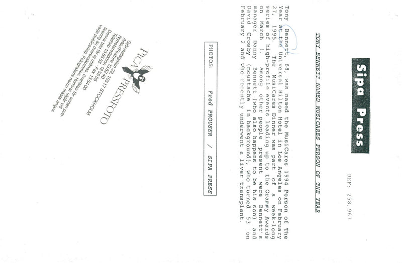 Tony Bennett awarded "MusiCares Person of the Year" - Vintage Photograph