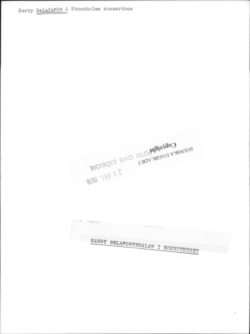 Harry Belafonte appears in the Stockholm Concert Hall - Vintage Photograph