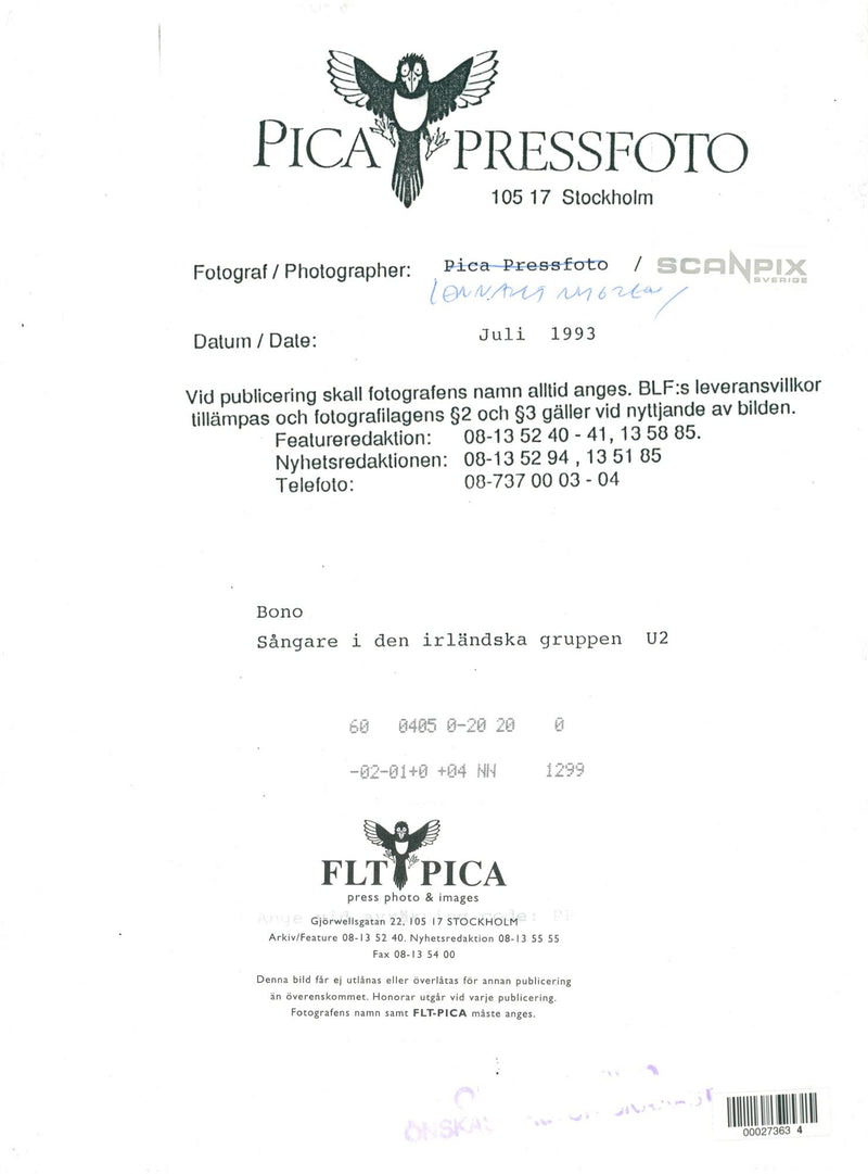 Singer Bono of the Irish group U2 - Vintage Photograph