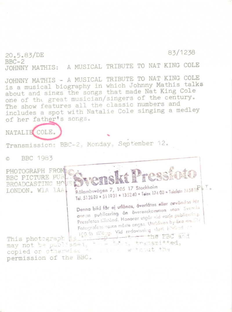 Natalie Cole in the TV show "Johnny Mathis: A Musical Tribute to Nat King Cole" - Vintage Photograph