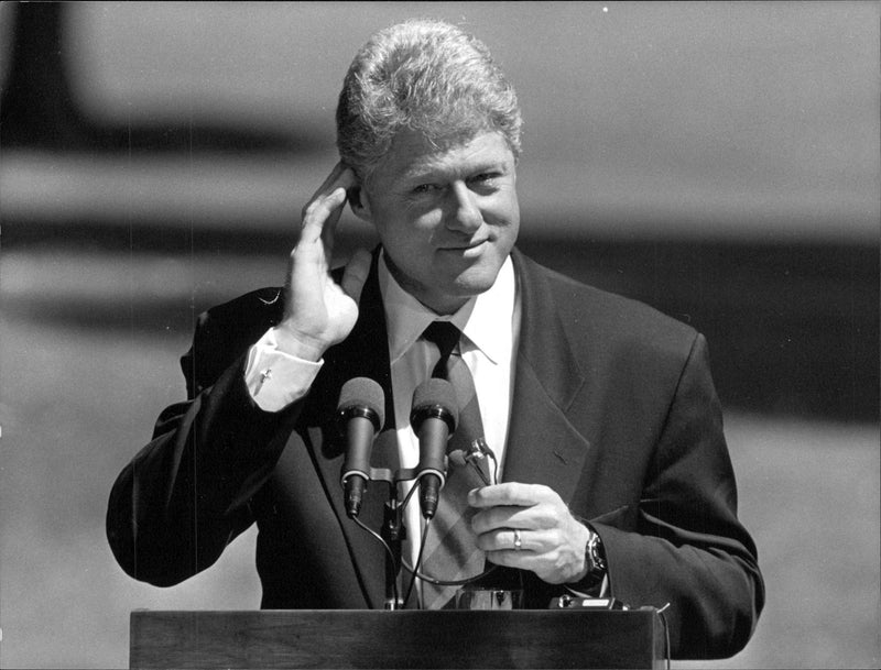 Bill Clinton spoke in his state visit in Germany. - Vintage Photograph