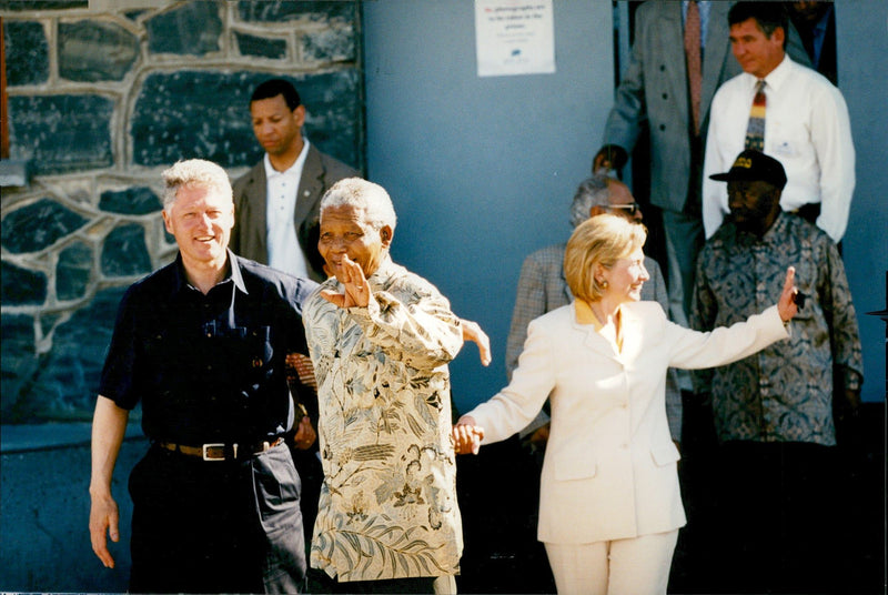 Bill and Hillary Clinton along with Nelson Mandela and Graca Machel, at Robben Island Prison - Vintage Photograph