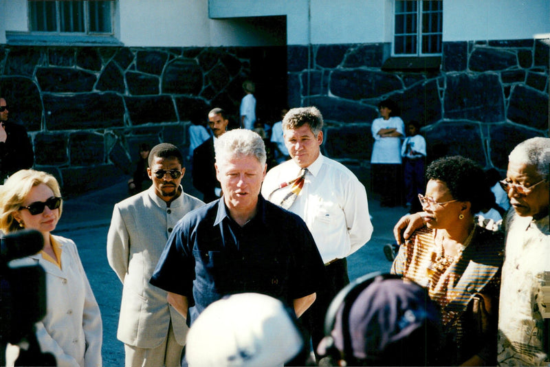 Bill and Hillary Clinton along with Nelson Mandela and Graca Machel, at Robben Island Prison - Vintage Photograph