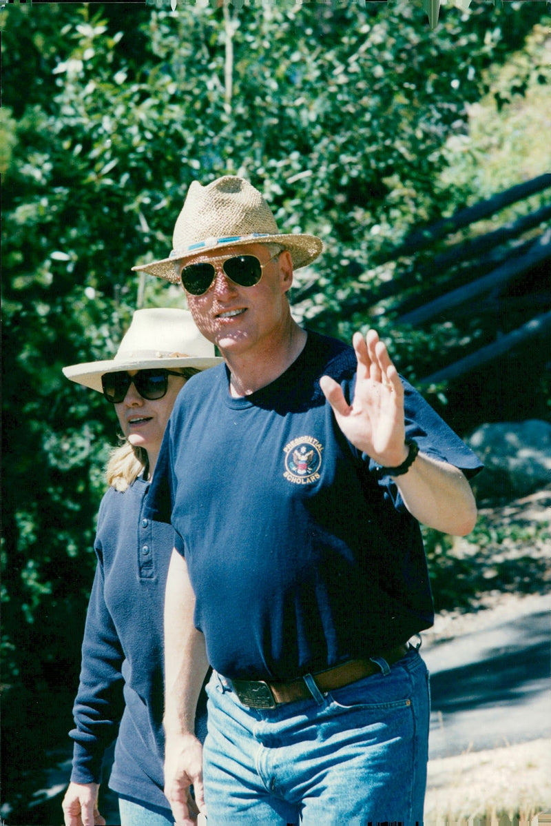 US President Bill Clinton with Mrs Hillary - Vintage Photograph